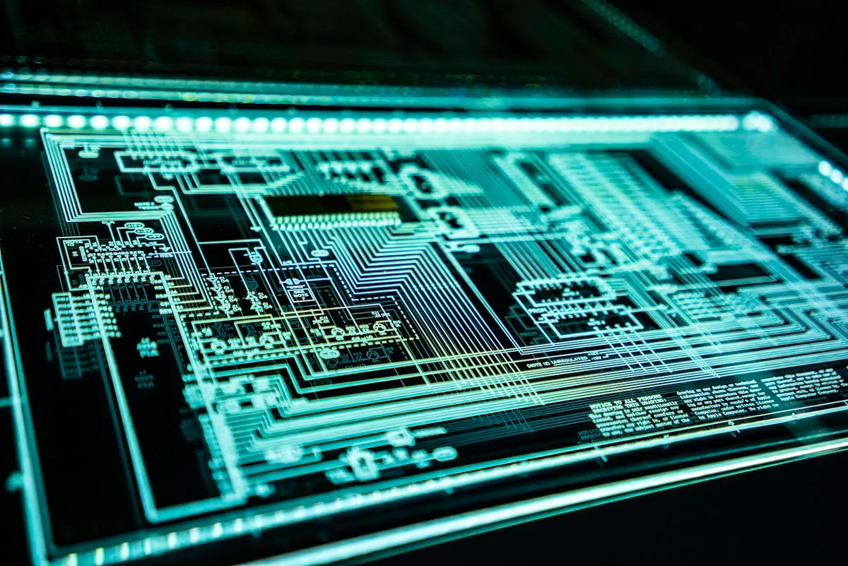 Close view of a circuit board with electronic security hardware
